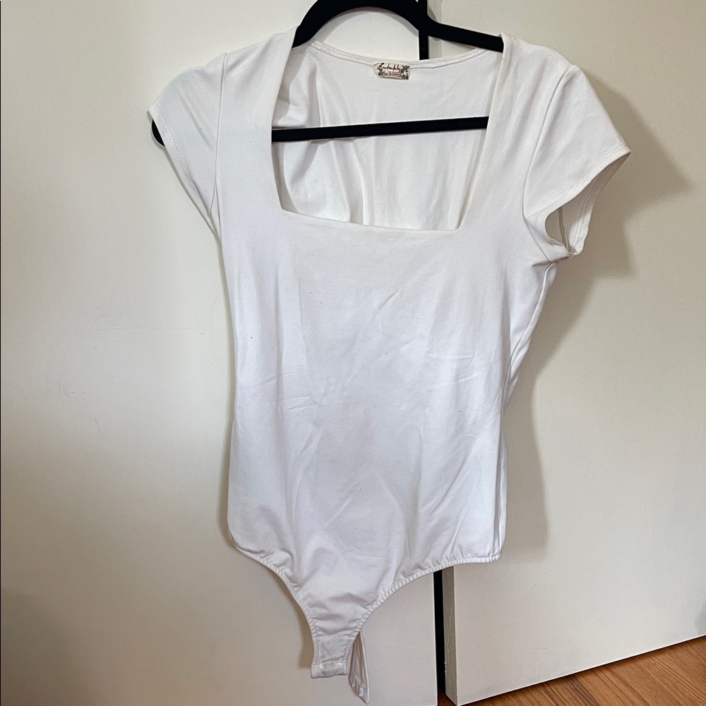 Free People Ivory Square Neck Bodysuit